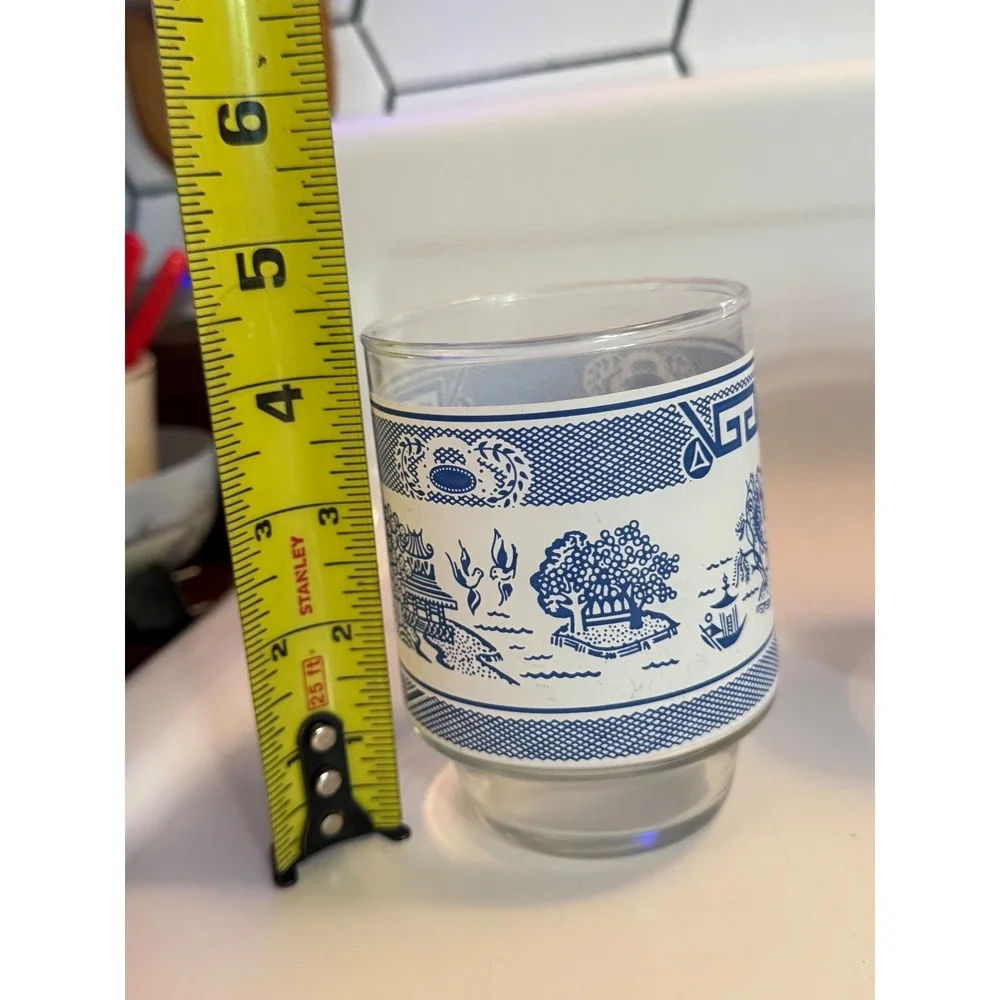 Vintage Blue Willow Juice Glasses Set of 4 Stackable Blue White Tumblers